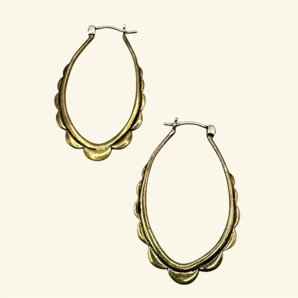 Oval Hoops - Gold-Tone Scalloped Hoop Earrings with solid sterling ear-wire